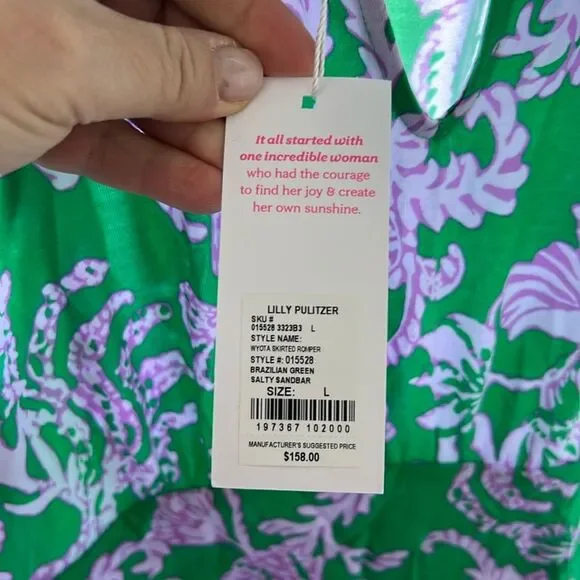 LILLY PULITZER Wyota Skirted Romper Brazilian Green Salty Sandbar. Large NWT - Picture 14 of 15